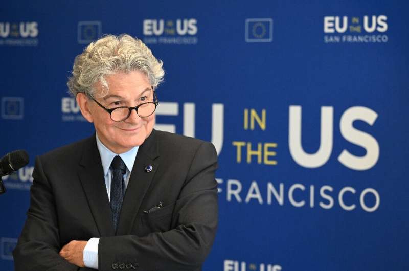 European Commissioner for Internal Market Thierry Breton is meeting with executives of big tech platforms during a visit to San 